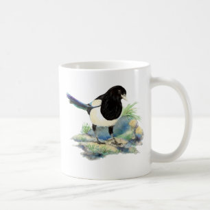 Caneca De Café Arte de Pássaro de Magpie com Aquarela Curiosa