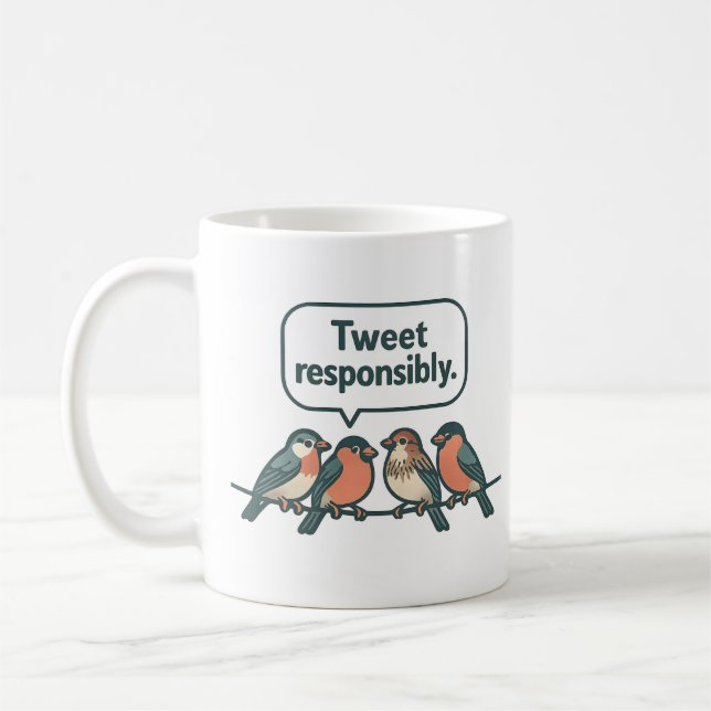 Caneca De Café Arte de Pássaro Engraçado para Tweet Responsável (Esquerda)