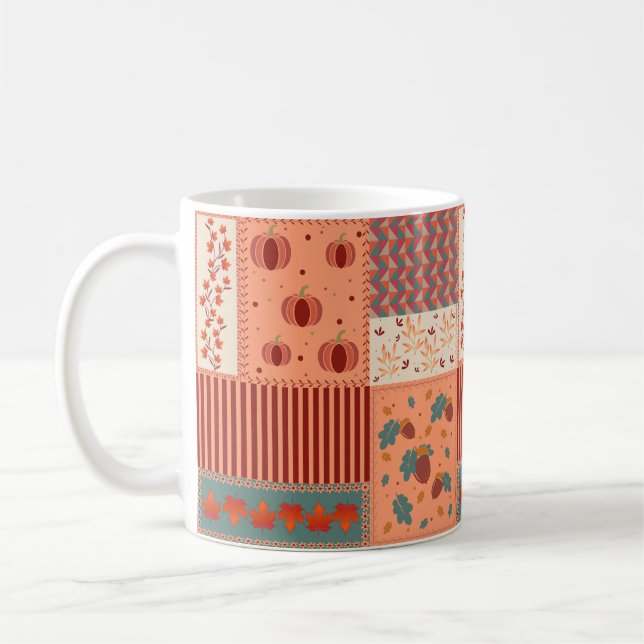 Caneca De Café Arte de Patchwork de Folha de Outono e Bolota (Esquerda)