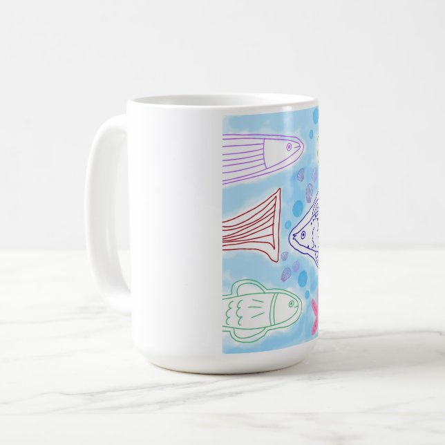 Caneca De Café Arte de peixes à beira-mar (Frente Esquerda)