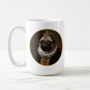 Caneca De Café Arte de Pug Bege Inspirada em Retrato de Rainha do