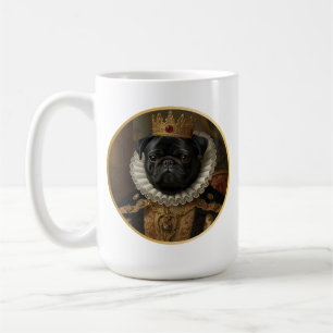 Caneca De Café Arte de Pug Preto Inspirada em Retrato de Rainha d