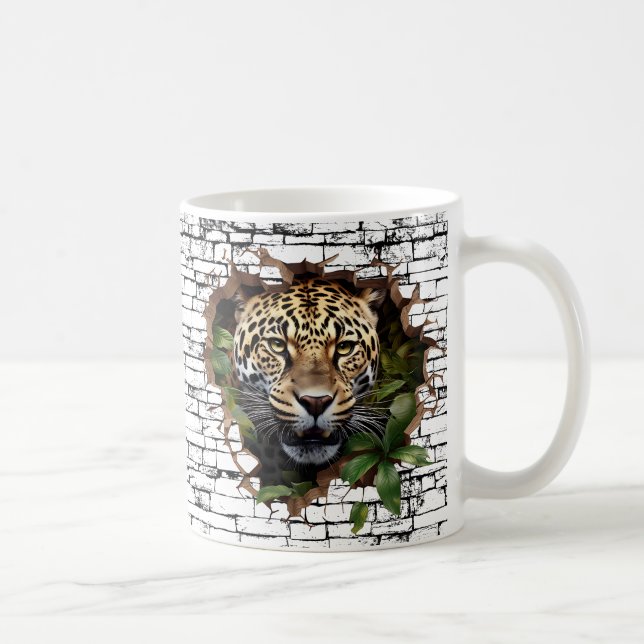 Caneca De Café Arte de Quebra de Parede Leopardo 3D – Safari Real (Direita)