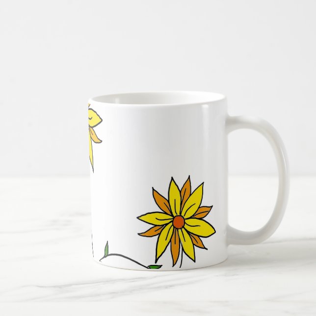 Caneca De Café Arte de Rabisco de Flor Amarela Caprichosa (Direita)
