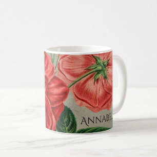 Caneca De Café Arte de Rosa Vermelha Antiga em Cinza Personalizad