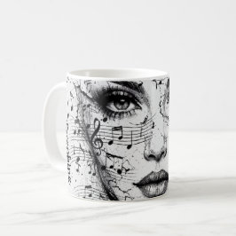 Caneca De Café Arte de Rosto de Partitura de Música Personalizada