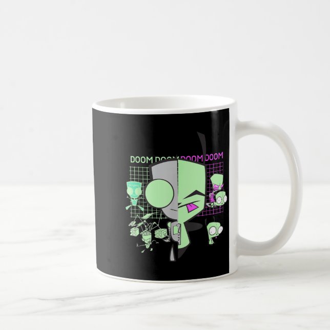 Caneca De Café Arte de Rosto Dividido Techno Grid Doom Gir Invade (Direita)