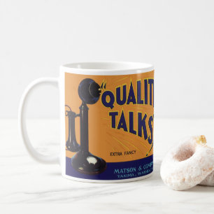 Caneca De Café Arte de rótulo de caixa de frutas vintage, telefon