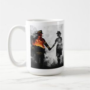 Caneca De Café Arte de Silhueta de Casal de Bombeiro e Enfermeira