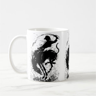 Caneca De Café Arte de Silhueta Dinâmica de Rodeio de Cowboy