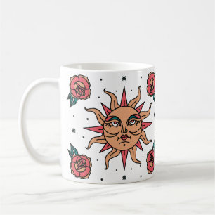 Caneca De Café Arte de Símbolo de Tatuagem de Sol Boho