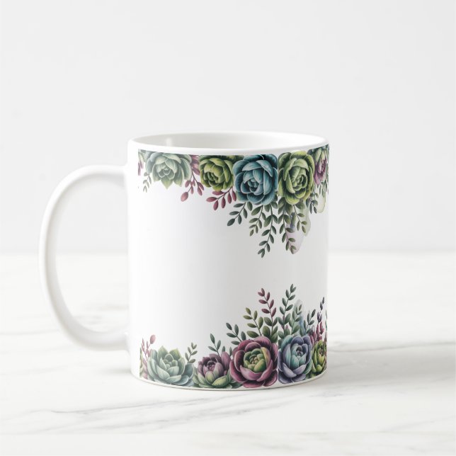 Caneca De Café Arte de Suculentas Elegantes (Esquerda)