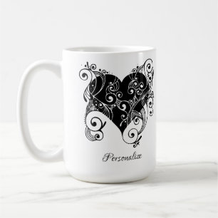 Caneca De Café Arte de Tatuagem de Coração Preto Gótico Personali