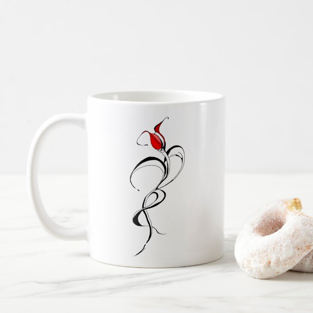Caneca De Café Arte de Tatuagem Tribal Surrealista Rosa Vermelha  (Com Donut)