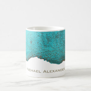 Caneca De Café Arte de Tinta Preta, Teal, Personalizada, Abstrato