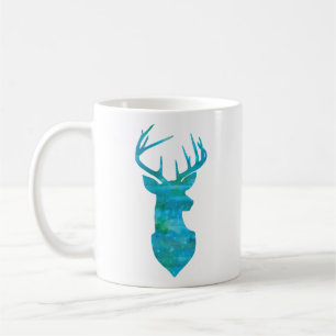 Caneca De Café Arte de Troféu de Veado Azul e Verde