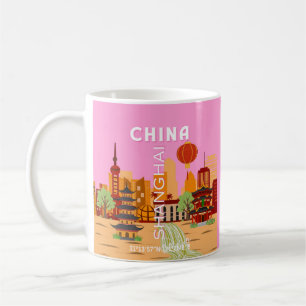 Caneca De Café Arte de Viagem China Xangai