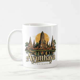 Caneca De Café Arte de Viagem de Ayutthaya Vintage Tailândia Marc