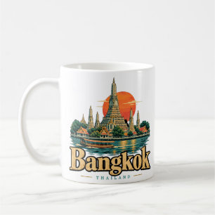 Caneca De Café Arte de Viagem de Banguecoque Vintage Tailândia Ma