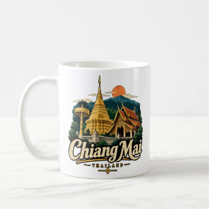 Caneca De Café Arte de Viagem de Chiang Mai Tailândia Antiga