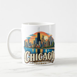 Caneca De Café Arte de Viagem de Chicago Illinois Vintage Marco