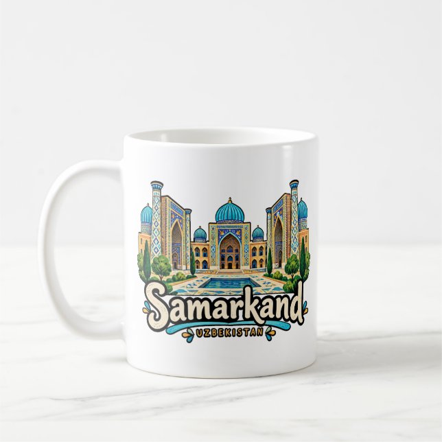 Caneca De Café Arte de Viagem de Samarcanda Usbequistão Desenhado (Esquerda)