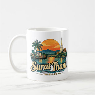 Caneca De Café Arte de Viagem de Surat Thani Vintage Tailândia Ma