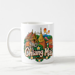 Caneca De Café Arte de Viagem Desenhada à Mão Chiang Mai Tailândi