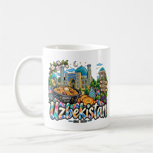 Caneca De Café Arte de Viagem Desenhada à Mão do Uzbequistão Marc
