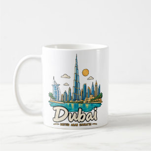 Caneca De Café Arte de Viagem Desenhada à Mão Dubai Emirados Árab