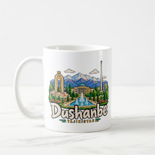 Caneca De Café Arte de Viagem Desenhada à Mão Dushanbe Tajiquistã