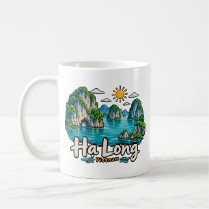 Caneca De Café Arte de Viagem Desenhada à Mão Hạ Long Vietnã Marc