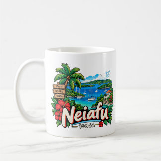 Caneca De Café Arte de Viagem Desenhada à Mão Neiafu Tonga Marco