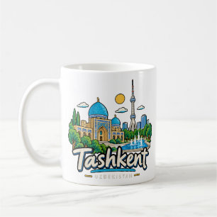 Caneca De Café Arte de Viagem Desenhada à Mão Tashkent Uzbequistã