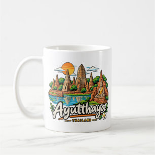 Caneca De Café Arte de Viagem do Ayutthaya Desenhado à Mão Tailân