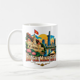 Caneca De Café Arte de Viagem Vintage Cidade de Ho Chi Minh Vietn