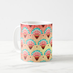 Caneca De Café Arte deco cor-de-rosa flor de ouro com flor de cor