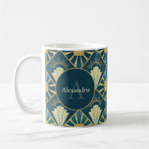 Arte Deco Personalizada Nome & Monograma Azul Turq