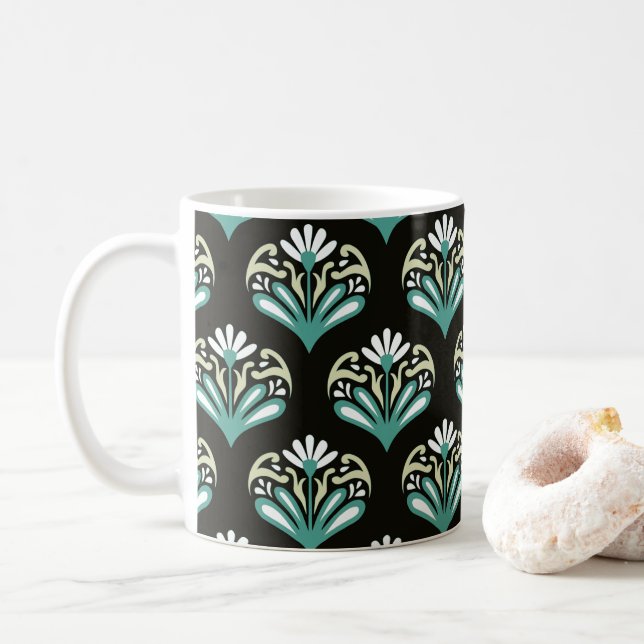 Caneca De Café Arte Deco Preto e Teal (Com Donut)