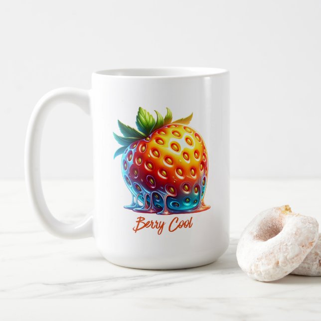 Caneca De Café Arte Derretida de Morango Gotejante (Com Donut)