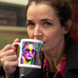 Caneca De Café Arte Digital Abstrata Colorida | Mulheres de Óculo