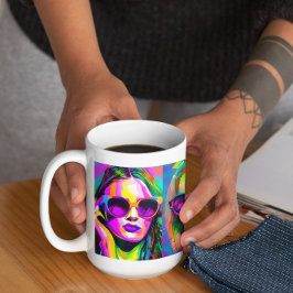 Caneca De Café Arte Digital Abstrata Colorida | Mulheres de Óculo