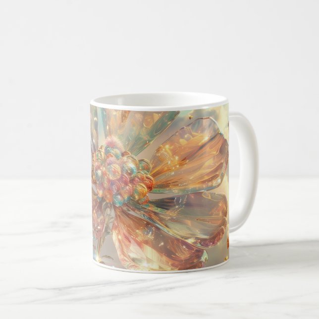 Caneca De Café Arte Digital Flor de Cristal Rosa Suave (Frente Esquerda)