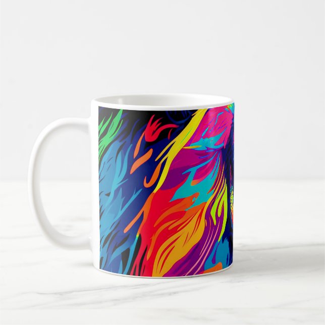 Caneca De Café Arte Digital Retrato de Leão 3D Abstrato (Esquerda)