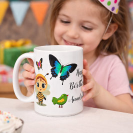 Caneca De Café Arte Divertida de Aniversário de Animais Fofos Col