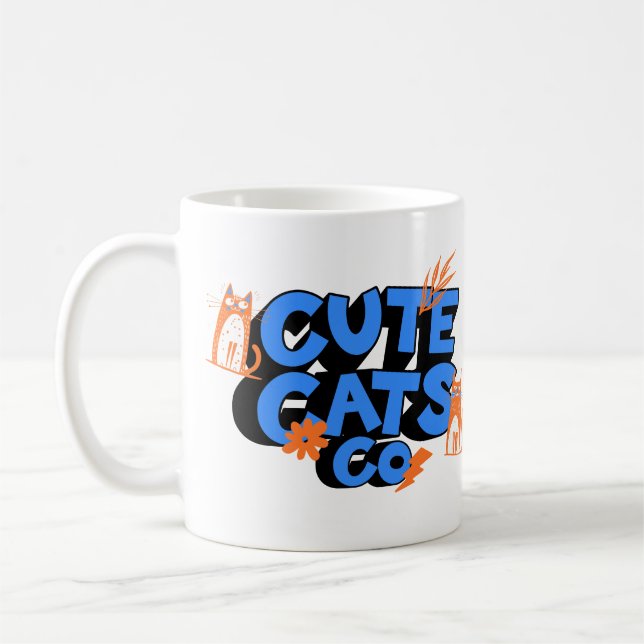 Caneca De Café Arte Divertida de Gatos Fofos (Esquerda)