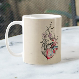 Caneca De Café Arte do amor Corações anatômicos surreais Flores V