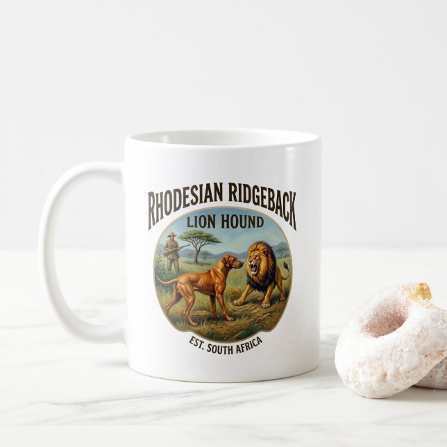 Caneca De Café Arte do Cão Leão Rhodesian Ridgeback (Com Donut)