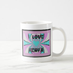 Caneca De Café Arte do Coração Queniano: Eu Amo Quênia Roxo Ciano