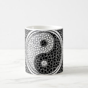 Caneca De Café Arte do ponto de Yin e de Yang preto e branco